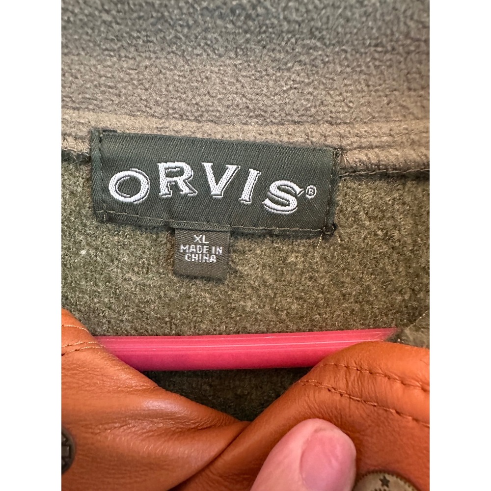 Orvis Mens XL Merino Wool Quarter Snap Pullover Sweater Leather Patch Green - Picture 3 of 8